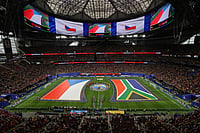 AP Photo/Colin Hubbard : Czechia's and South Africa's flags are seen on the pitch before the World Cup Group A soccer match between Czechia and South Africa in Atlanta, Thursday, June 18, 2026.