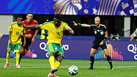 (AP Photo/Erik S. Lesser) : South Africa's Teboho Mokoena scores a penalty, his side's first goal during the World Cup Group A soccer match between Czechia and South Africa in Atlanta, Thursday, June 18, 2026.