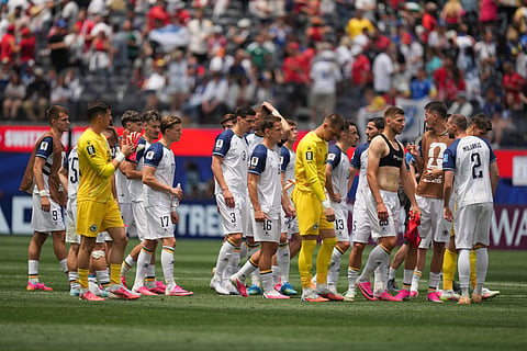 Bosnia's players leave the pitch after the World Cup Group B soccer match between Switzerland and Bosnia in Inglewood, Calif., near Los Angeles, Thursday, June 18, 2026.
