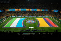 Uzbekistan Vs Colombia, FIFA World Cup 2026: See Best Photos From The Group K Encounter At Estadio Azteca (AP Photo/Silvia Izquierdo) : The teams from Uzbekistan and Colombia line up on the field for the national anthems during the teams presentation before theduring the World Cup Group K soccer match between Uzbekistan and Colombia in Mexico City, Wednesday, June 17, 2026