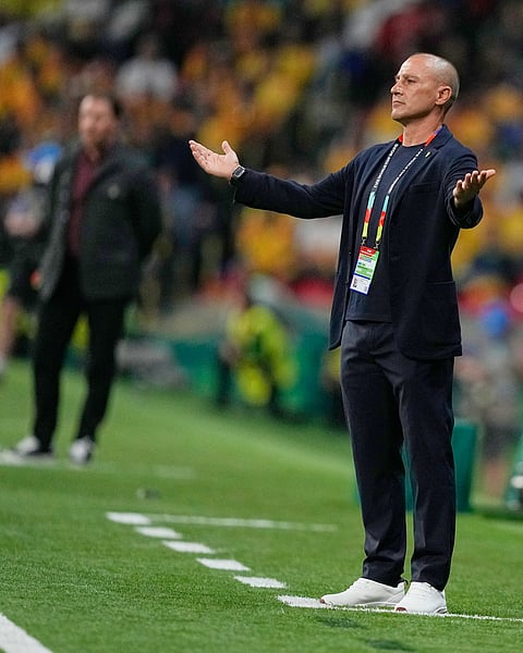 Uzbekistan head coach Fabio Cannavaro gestures during the World Cup Group K soccer match between Uzbekistan and Colombia in Mexico City, Wednesday, June 17, 2026