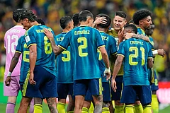 Colombian players react following the World Cup Group K soccer match between Uzbekistan and Colombia in Mexico City, Wednesday, June 17, 2026 - (AP Photo/Natacha Pisarenko)