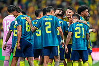 (AP Photo/Natacha Pisarenko) : Colombian players react following the World Cup Group K soccer match between Uzbekistan and Colombia in Mexico City, Wednesday, June 17, 2026