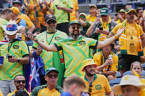 Australian fans wait for the World Cup Group D soccer match between the United States and Australia in Seattle, Friday, June 19, 2026.