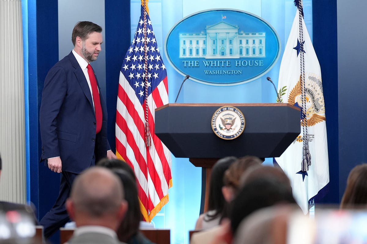 Vice President JD Vance arrives to speak to reporters in the James Brady Press Briefing Room at the White House, Thursday, June 18, 2026, in Washington.  - (AP Photo/Jacquelyn Martin)
