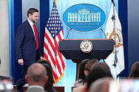 (AP Photo/Jacquelyn Martin) : Vice President JD Vance arrives to speak to reporters in the James Brady Press Briefing Room at the White House, Thursday, June 18, 2026, in Washington. 