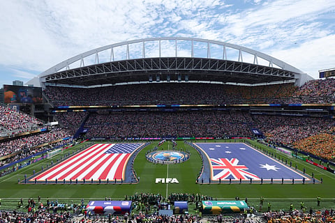 The United States and Australia flags are displayed before the World Cup Group D soccer match between the United States and Australia in Seattle, Friday, June 19, 2026.