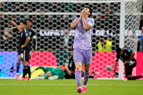 South Korea's Lee Han-beom (2) reacts during the World Cup Group A soccer match between Mexico and South Korea in Zapopan, near Guadalajara, Mexico, Thursday, June 18, 2026.