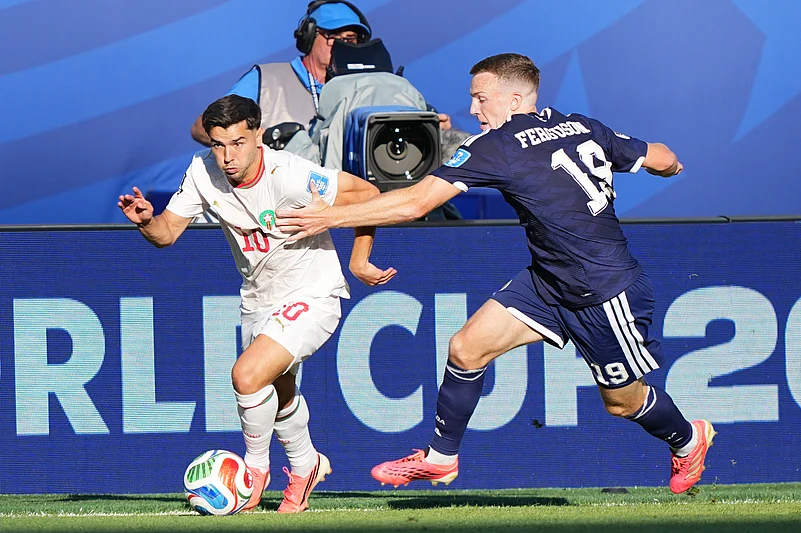 Scotland Vs Morocco FIFA World Cup 2026 Lewis Ferguson on Brahim Diaz AP Photo