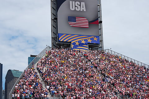 US fans during the World Cup Group D soccer match between the United States and Australia in Seattle, Friday, June 19, 2026.