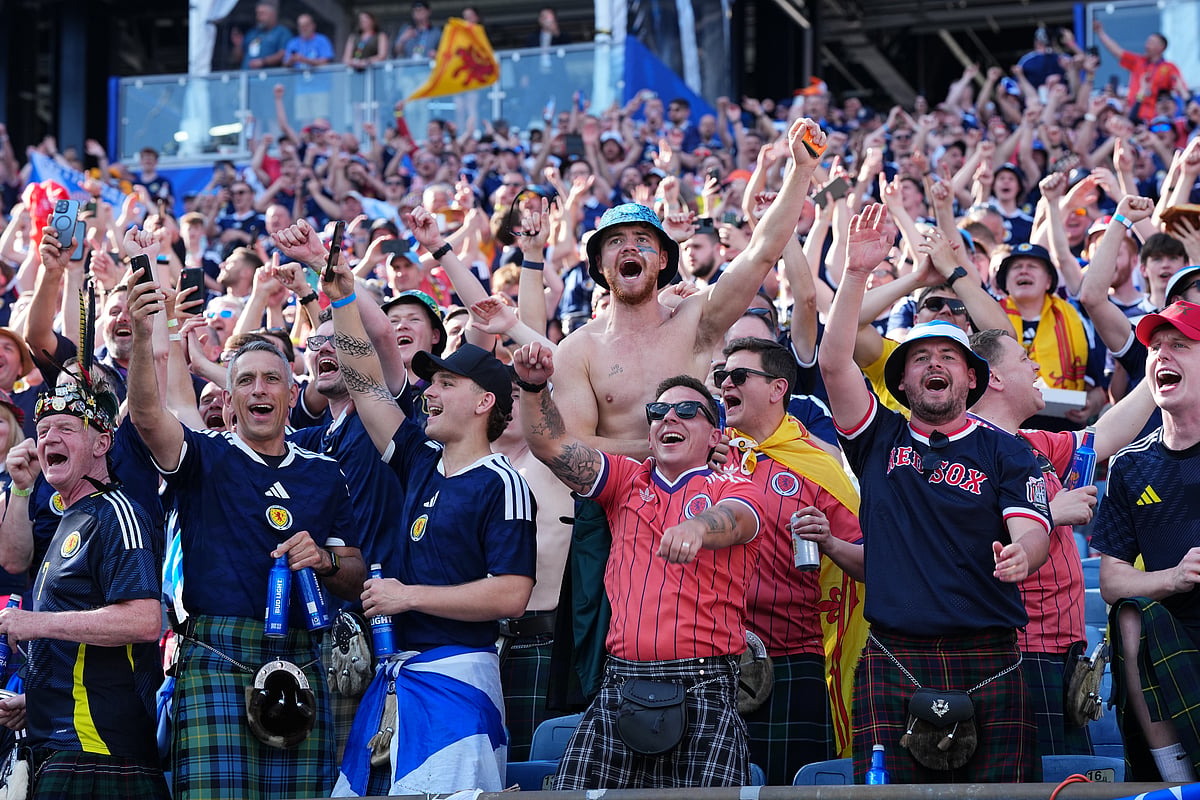 Fans of Scotland cheer prior to the World Cup Group C soccer match between Scotland and Morocco in Foxborough, Mass., near Boston, Friday, June 19, 2026. - AP Photo/Martin Meissner