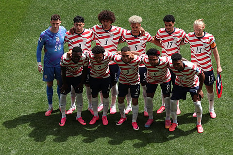 United States players pose for a group photo before the World Cup Group D soccer match between the United States and Australia in Seattle, Friday, June 19, 2026.
