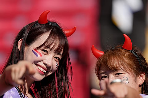 South Korean fans react before the World Cup Group A soccer match between Czechia and South Africa in Atlanta, Thursday, June 18, 2026.