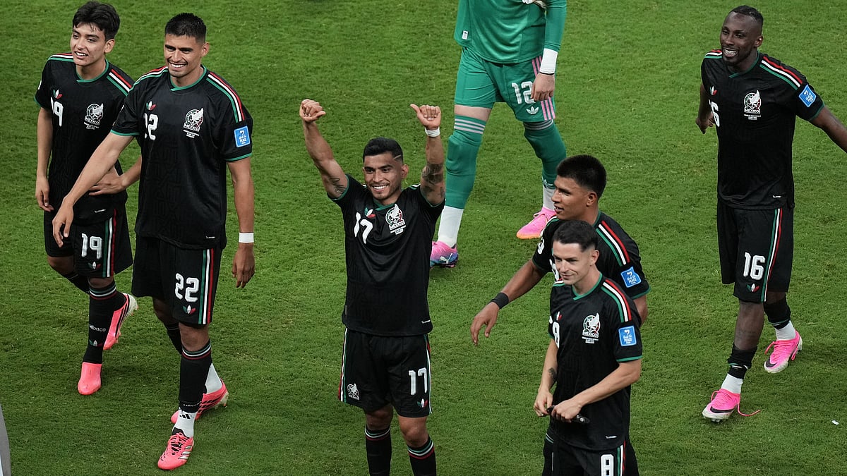 Mexico's Orbelin Pineda (17) and teammates celebrate after the World Cup Group A soccer match between Mexico and South Korea in Zapopan, near Guadalajara, Mexico, Thursday, June 18, 2026 - (AP Photo/Silvia Izquierdo)