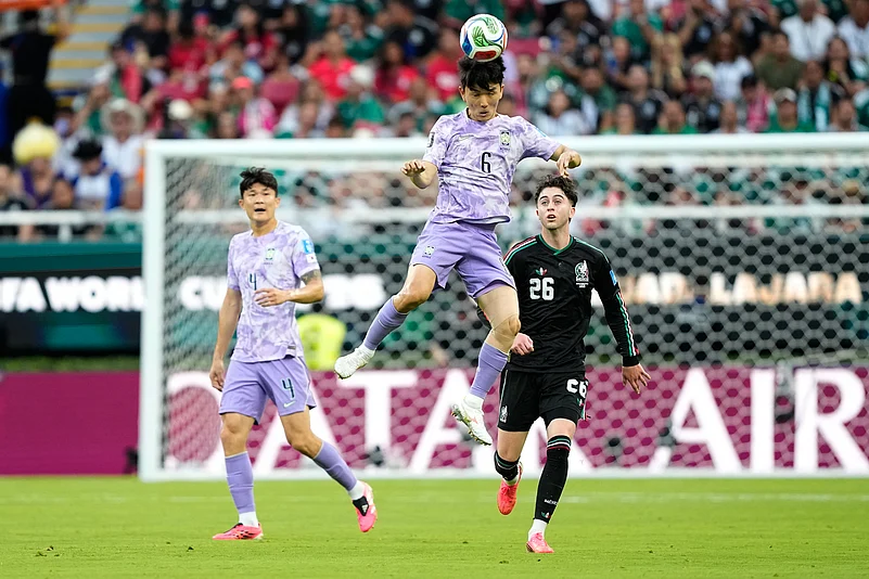 Mexico vs South Korea FIFA World Cup 2026 Group A Hwang In-beom Leaps AP Photo