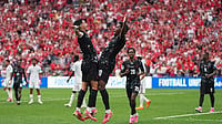 Canada Vs Qatar Highlights, FIFA World Cup: David Hat-Trick Powers CAN 6-0 Rout, Kone Injury Clouds Historic Win (Darryl Dyck/The Canadian Press via AP) : Canada's Jonathan David, front right, celebrates with Stephen Eustaquio,left, after scoring a goal during World Cup Group B soccer match between Canada and Qatar in Vancouver, British Columbia, Thursday, June 18, 2026.