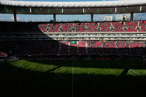 Players from Mexico warm up before the World Cup Group A soccer match between Mexico and South Korea in Zapopan, near Guadalajara, Mexico, Thursday, June 18, 2026.