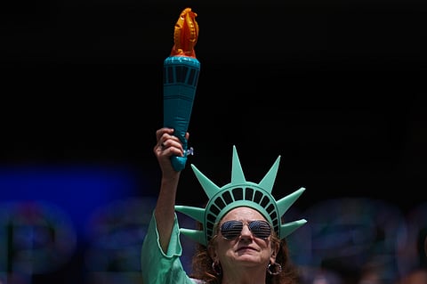 A US fan waits for the start of the World Cup Group D soccer match between the United States and Australia in Seattle, Friday, June 19, 2026.