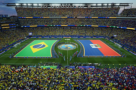 General view during the pregame ceremony before the World Cup Group C soccer match between Brazil and Haiti in Philadelphia, Friday, June 19, 2026.