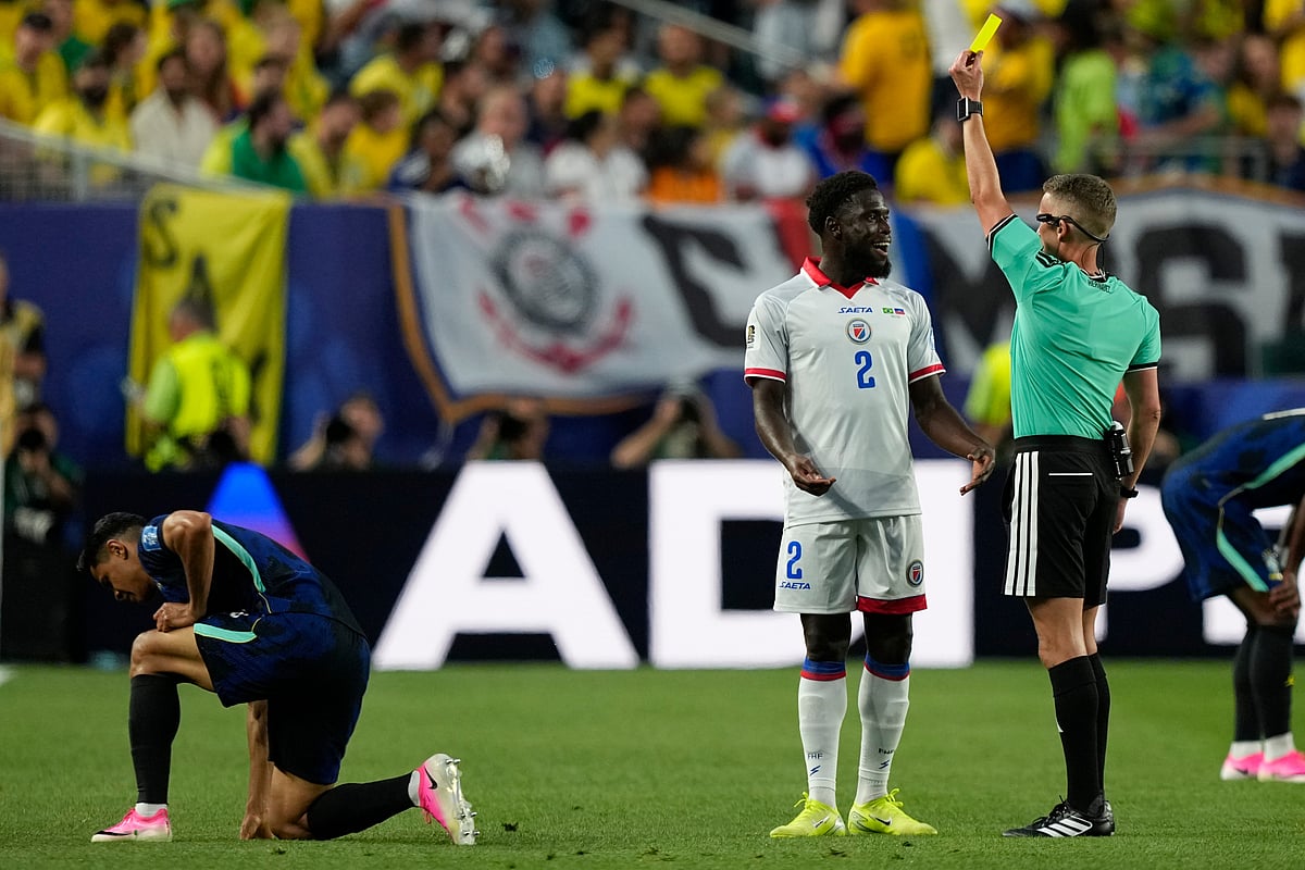 Brazil vs Haiti FIFA World Cup 2026 Carlens Arcus BOOKED AP Photo
