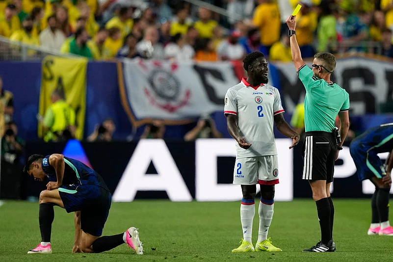 Brazil vs Haiti FIFA World Cup 2026 Carlens Arcus BOOKED AP Photo