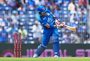 | Photo: AP/Mahesh Kumar A. : Afghanistan's Rahmanullah Gurbaz plays a shot during the third ODI cricket match between Afghanistan and India in Chennai.