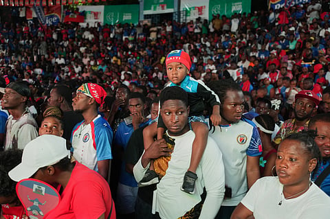 Haitian fans wait for the start of the match against Brazil during a World Cup watch party in Port-au-Prince, Haiti, Friday, June 19, 2026.