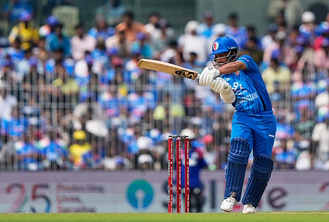 Afghanistan's captain Hashmatullah Shahidi plays a shot during the third ODI cricket match between Afghanistan and India in Chennai.