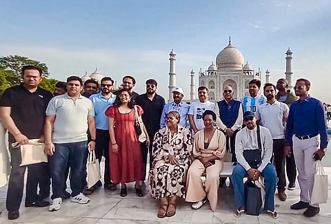 Representatives from BRICS countries visit Taj Mahal following an event on micro, small and medium-sized enterprises (MSMEs), in Agra, Uttar Pradesh.