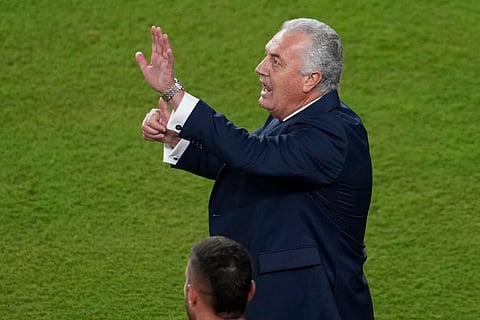 Paraguay head coach Gustavo Alfaro gestures during the World Cup Group D soccer match against Turkey in Santa Clara, Calif., near San Francisco, Friday, June 19, 2026
