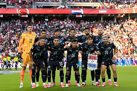 Paraguay starting eleven pose before the World Cup Group D soccer match between Turkey and Paraguay in Santa Clara, Calif., near San Francisco, Friday, June 19, 2026