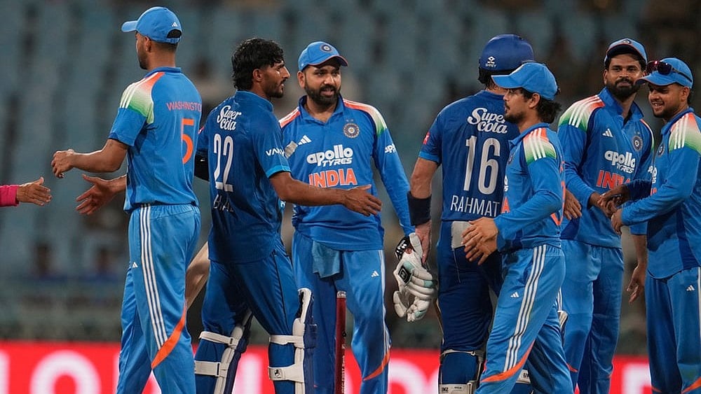 India and Afghanistan's players shake hands after India won the second ODI cricket match in Lucknow. - | Photo: AP/Manish Swarup