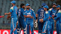 | Photo: AP/Manish Swarup : India and Afghanistan's players shake hands after India won the second ODI cricket match in Lucknow.
