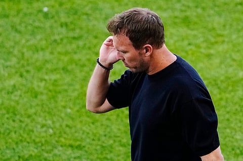 Germany head coach Julian Nagelsmann reacts during the World Cup Group E soccer match between Germany and Ivory Coast in Toronto.