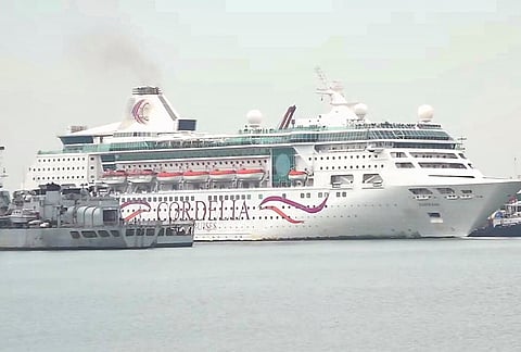 Cruise vessel MV Empress moored at Chennai Port, in Chennai, Tamil Nadu.