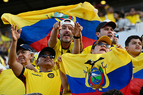 Ecuador fans cheer before the World Cup Group E soccer match between Ecuador and Curacao in Kansas City