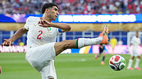 AP Photo : Morocco's Achraf Hakimi clears the ball during the World Cup Group C soccer match between Scotland and Morocco in Foxborough.