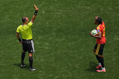 Nathan Ngoy is shown a red card
