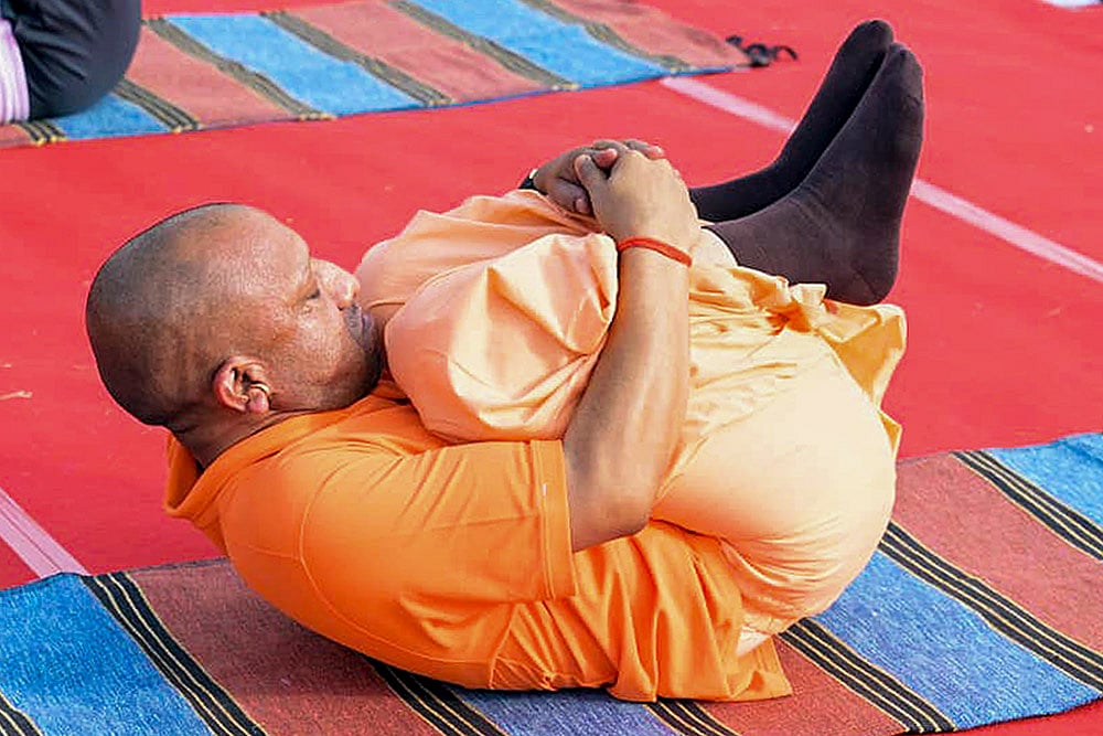 Yogi Adityanath participates in a mass yoga session in Jhansi