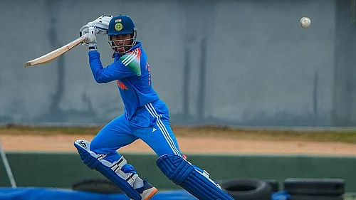 Photo: SLC via PTI : In this image received on June 11, 2026, Indias Tilak Varma plays a shot during an ODI cricket match between India-A and Afghanistan-A, in Dambulla, Sri Lanka.