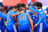 India Vs South Africa LIVE Score, Women's T20 World Cup 2026: Kapp Fifty Drives Proteas | SA-W: 111/2 (15), IND-W: 158/7 Nigel French/PA via AP : India's Shree Charani celebrates bowling and catching out South Africa's Laura Wolvaardt during the ICC Women's T20 World Cup match between India and South Africa, at Emirates Old Trafford, Manchester