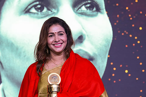 World Championships bronze medallist long jumper Anju Bobby George being conferred with the 'Lifetime Achievement Award' during the inaugural 'Indian Athletics Awards' ceremony, in New Delhi. The award ceremony is the first edition of the Indian Athletics Awards, launched by the Athletics Federation of India (AFI) to recognise excellence and contributions to the sport.