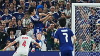 (AP Photo/Matias Delacroix) : Japan's Ayase Ueda, center, scores their fourth goal with a header against Tunisia during the World Cup Group F soccer match in Guadalupe, near Monterrey, Mexico, Saturday, June 20, 2026.