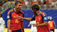 Spain 4-0 Saudi Arabia Highlights, FIFA World Cup: Yamal's Opener, Oyarzabal's Brace Seal First Win For La Roja Erik S.Lesser/AP Photo : Spain's Lamine Yamal celebrates with teammate Rodri, left, after scoring his side's opening goal during the World Cup Group H soccer match between Spain and Saudi Arabia in Atlanta.