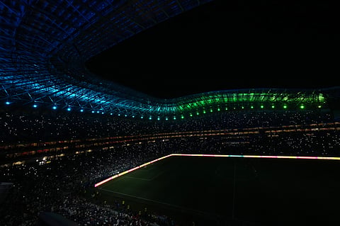 Spectators put on the lights of their phones during the half-time of the World Cup Group F soccer match between Tunisia and Japan in Guadalupe, near Monterrey, Mexico, Saturday, June 20, 2026.