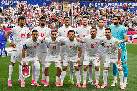 Iran team pose for a group photo prior to the World Cup Group G soccer match between Belgium and Iran in Inglewood, Ca