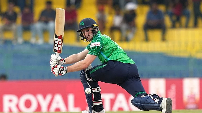 Ireland's Lorcan Tucker bats during the T20 World Cup cricket match between Australia and Ireland in Colombo, Sri Lanka. - Photo: AP/Eranga Jayawardena
