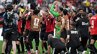 Mohamed Salah Inspires Historic Egypt Comeback To Break FIFA World Cup Curse Against New Zealand (Darryl Dyck/The Canadian Press via AP) : Egypt players celebrate their victory over New Zealand after their World Cup Group G soccer match in Vancouver, British Columbia, Sunday, June 21, 2026