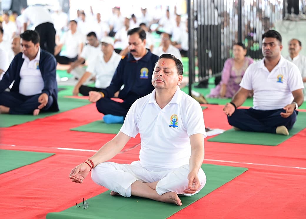 Chief Minister Dhami Participates In Mass Yoga Session At Banbasa - null