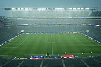 AP/Matt Rourke : A general view of the stadium during a storm delay in the World Cup Group I soccer match between France and Iraq in Philadelphia,